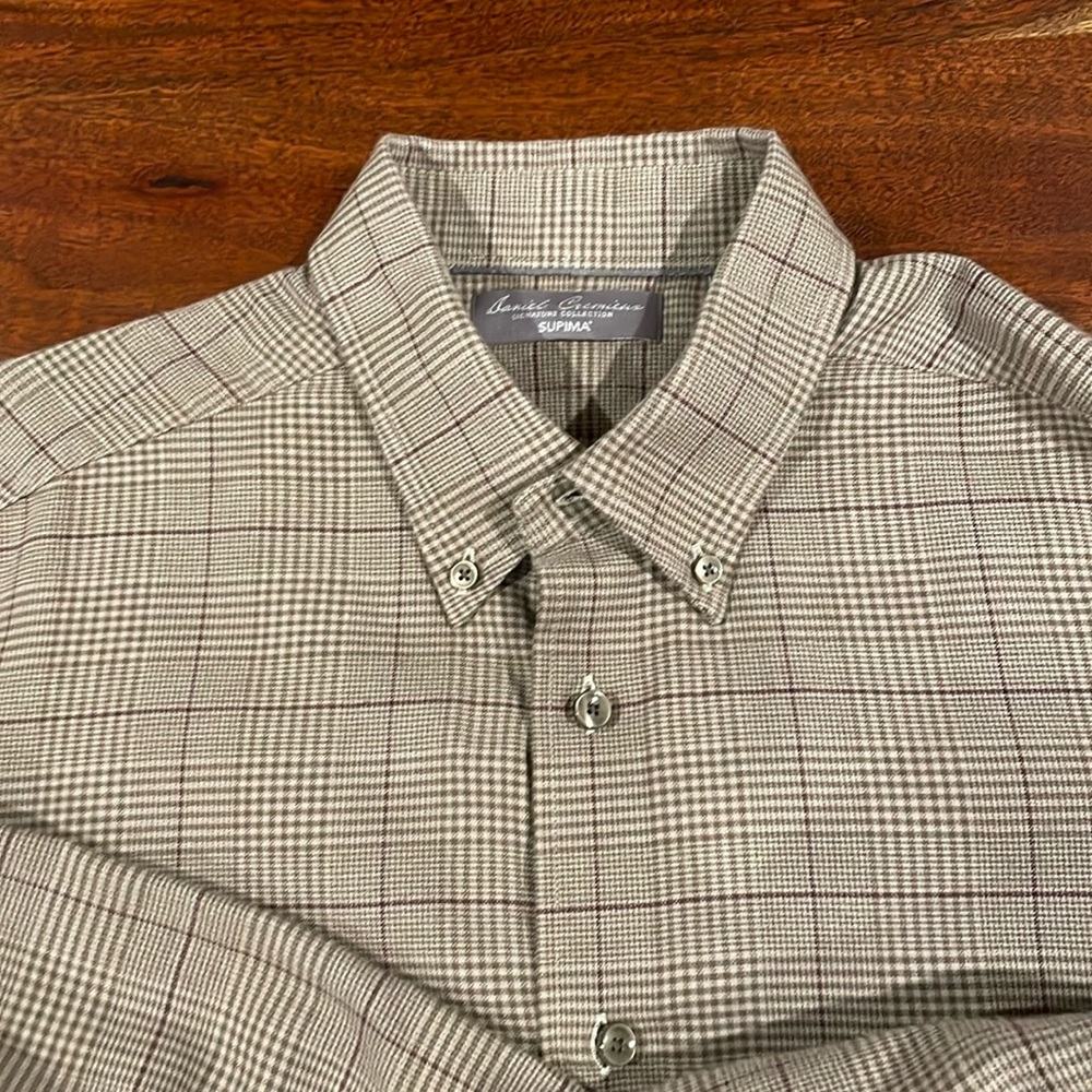 Very soft mens button down shirt. Tan and brown.